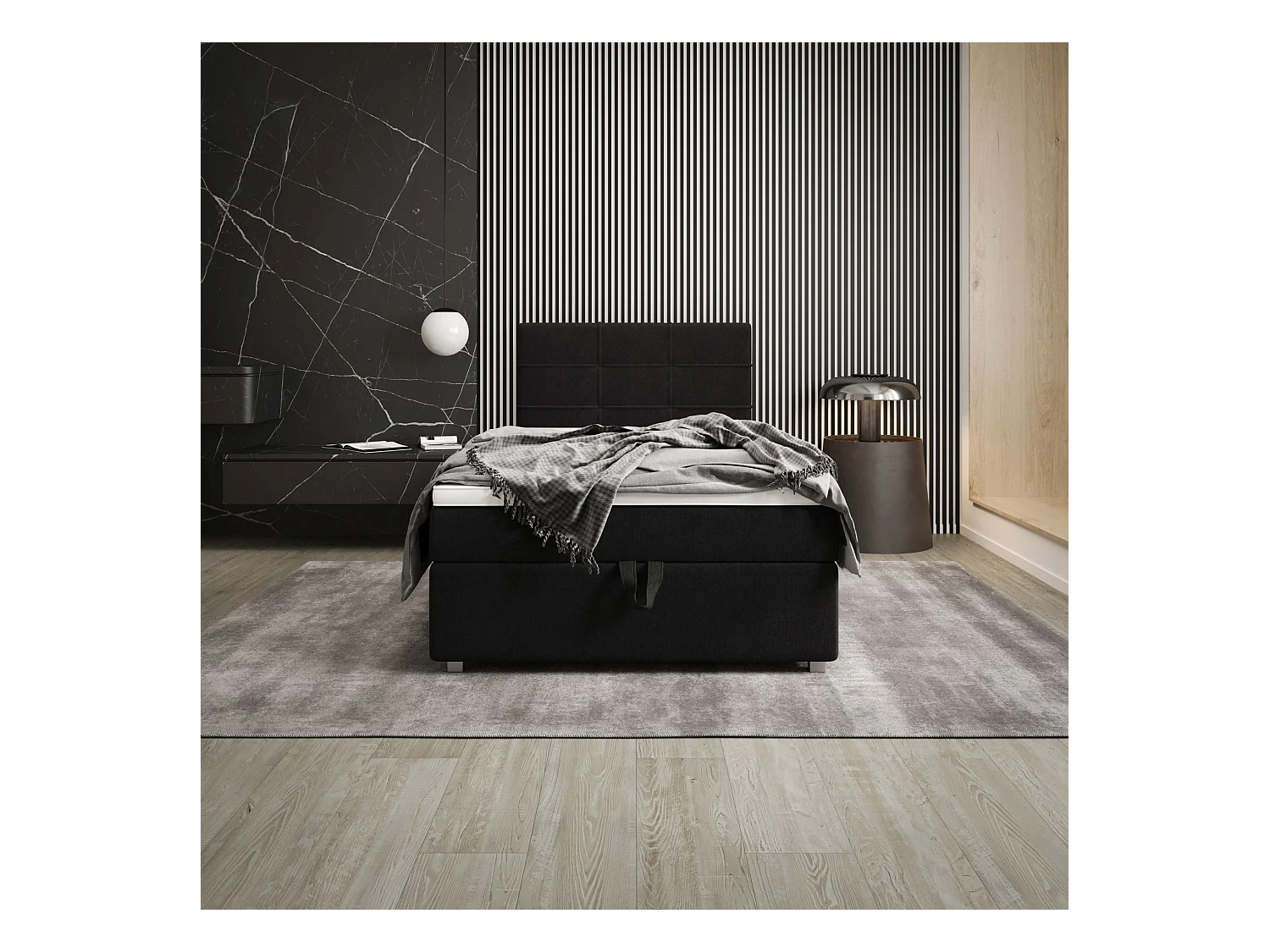BEDANTE Lit boxspring FADO 1 80x200 Cosmic 100 Noir Lit Coffre Lit simple Lit d’hôtel