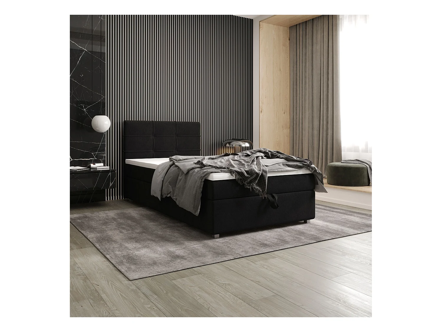 BEDANTE Boxspringbett FADO 22 80x200 Cosmic 100 Schwarz Bett Bettkasten Einzellbett Hotelbett Topper Matratze Schlafzimmer Stauraum