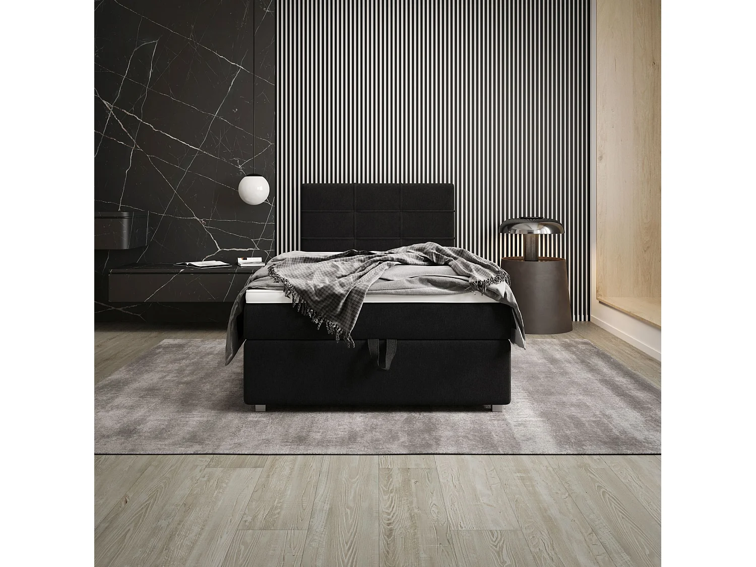 BEDANTE Boxspringbett FADO 22 80x200 Cosmic 100 Schwarz Bett Bettkasten Einzellbett Hotelbett Topper Matratze Schlafzimmer Stauraum