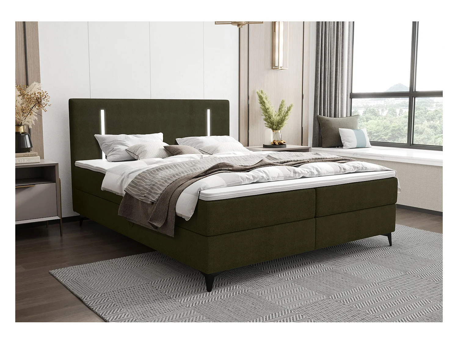 BEDANTE lit boxspring ONO 140x200 CURIO 39 vert lit coffre de lit lit double lit d'hôtel surmatelas matelas chambre à coucher rangement