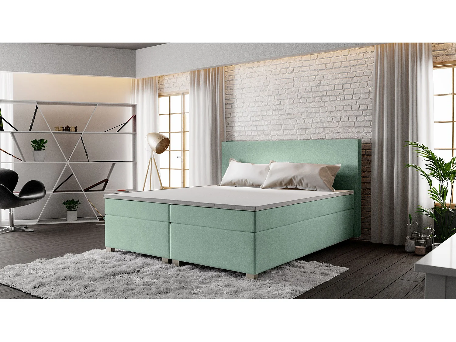 BEDANTE lit boxspring SIMPLE 160x200 COSMIC 16 vert lit coffre de lit lit double lit d'hôtel surmatelas matelas chambre à coucher rangement