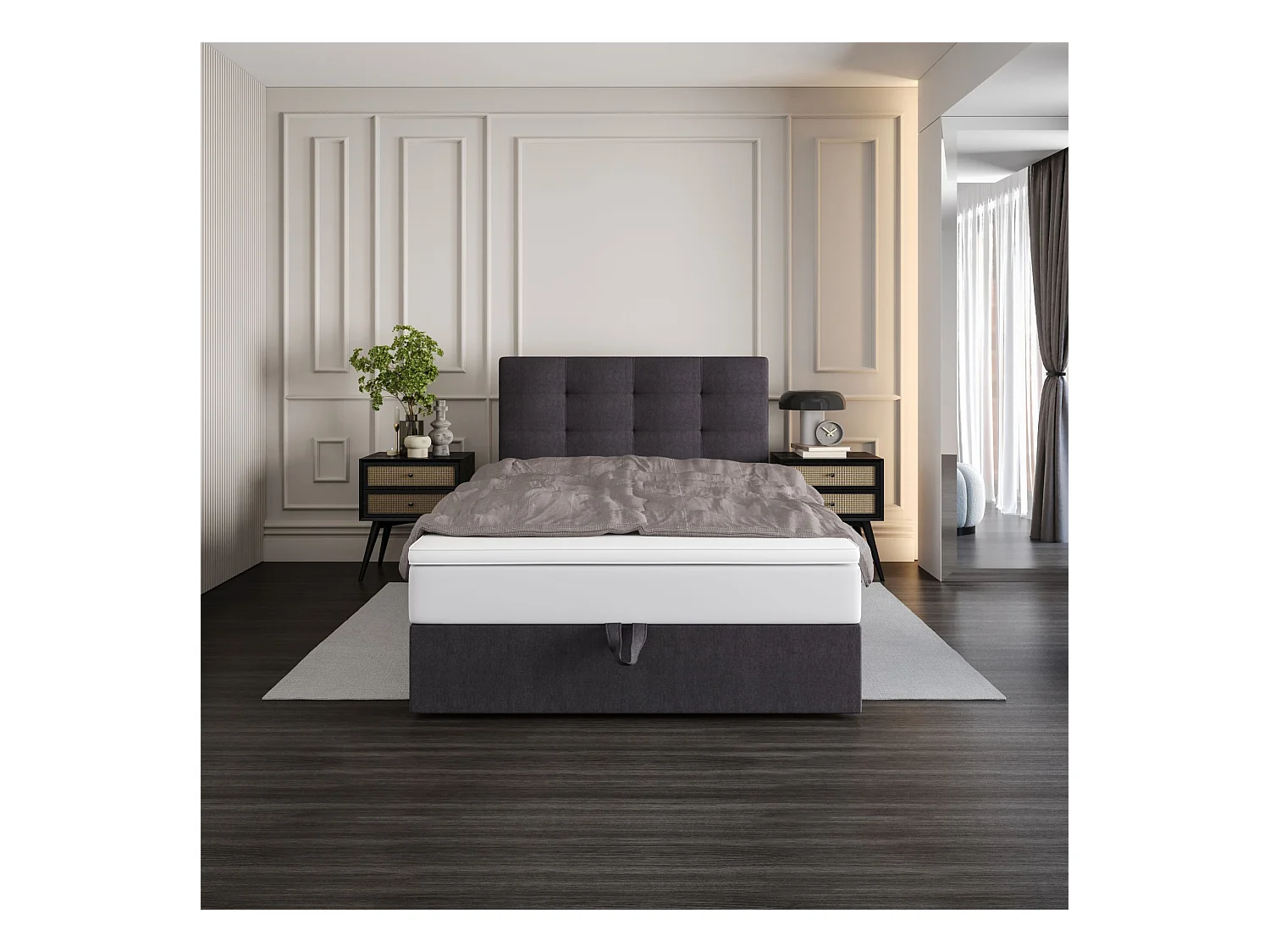 BEDANTE lit boxspring DUO 1 80x200 Cosmic 97 gris lit avec coffre lit double lit d’hôtel surmatelas matelas chambre espace de rangement