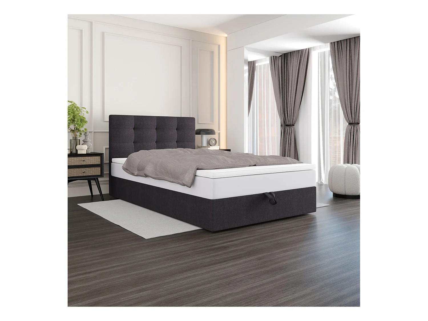 BEDANTE Boxspringbett DUO 1 80x200 Cosmic 97 Grau Bett Bettkasten Ehebett Hotelbett Topper Matratze Schlafzimmer Stauraum