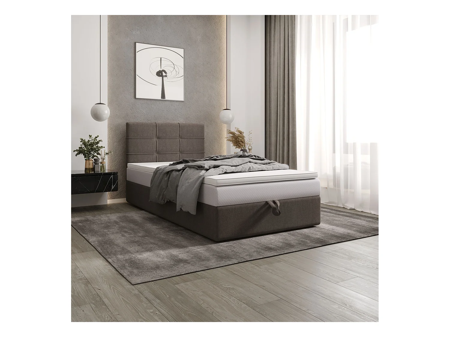 BEDANTE lit boxspring DUO 2 80x200 Cosmic 03 marron lit avec coffre lit double lit d’hôtel surmatelas matelas chambre espace de rangement