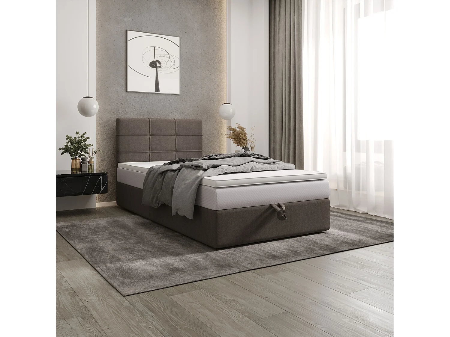 BEDANTE lit boxspring DUO 2 80x200 Cosmic 03 marron lit avec coffre lit double lit d’hôtel surmatelas matelas chambre espace de rangement