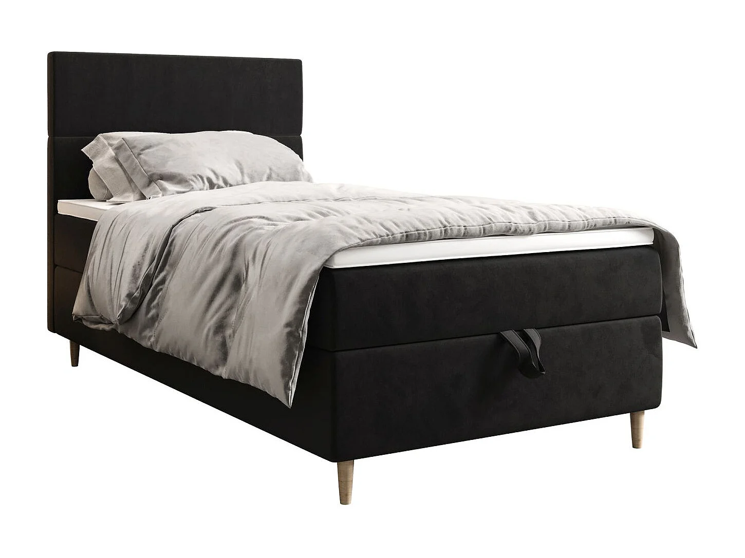 BEDANTE Lit boxspring FLO 80x200 Itaka 27 Gris Lit Coffre Lit simple Lit d'hôtel Surmatelas Matelas Chambre Rangement