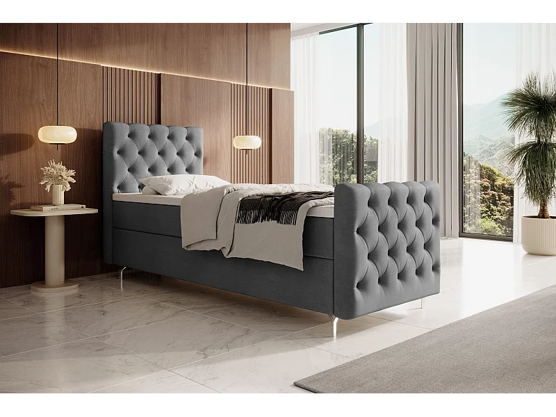 BEDANTE boxspringbed CHESTER PLUS 80x200 grijs met matras H3 en topper bed met opbergruimte, eenpersoonsbed, hotelbed, slaapkamer, met opslag