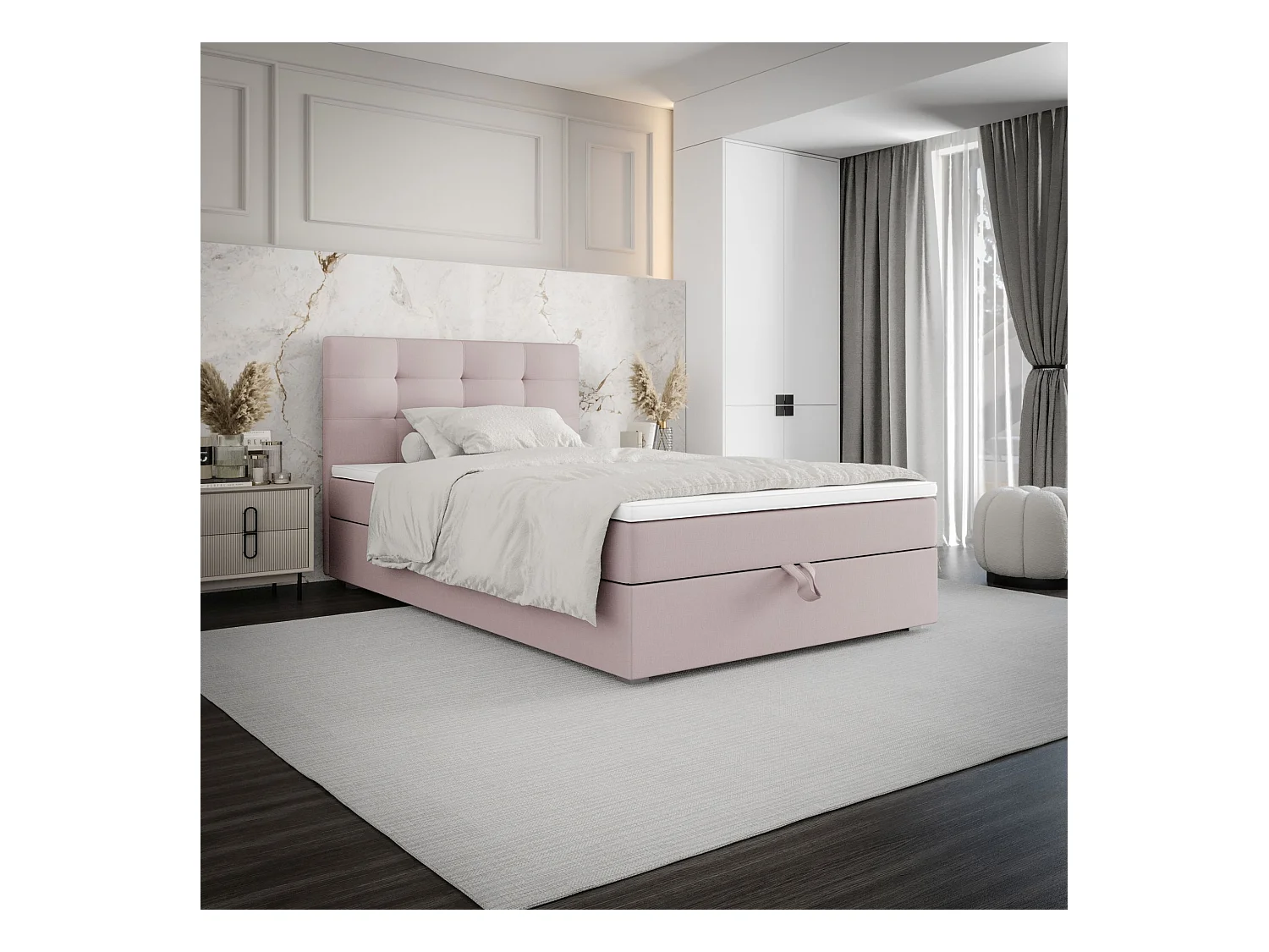 BEDANTE Lit boxspring FADO 2 80x200 Cosmic 14 Rose Lit Coffre Lit simple Lit d’hôtel