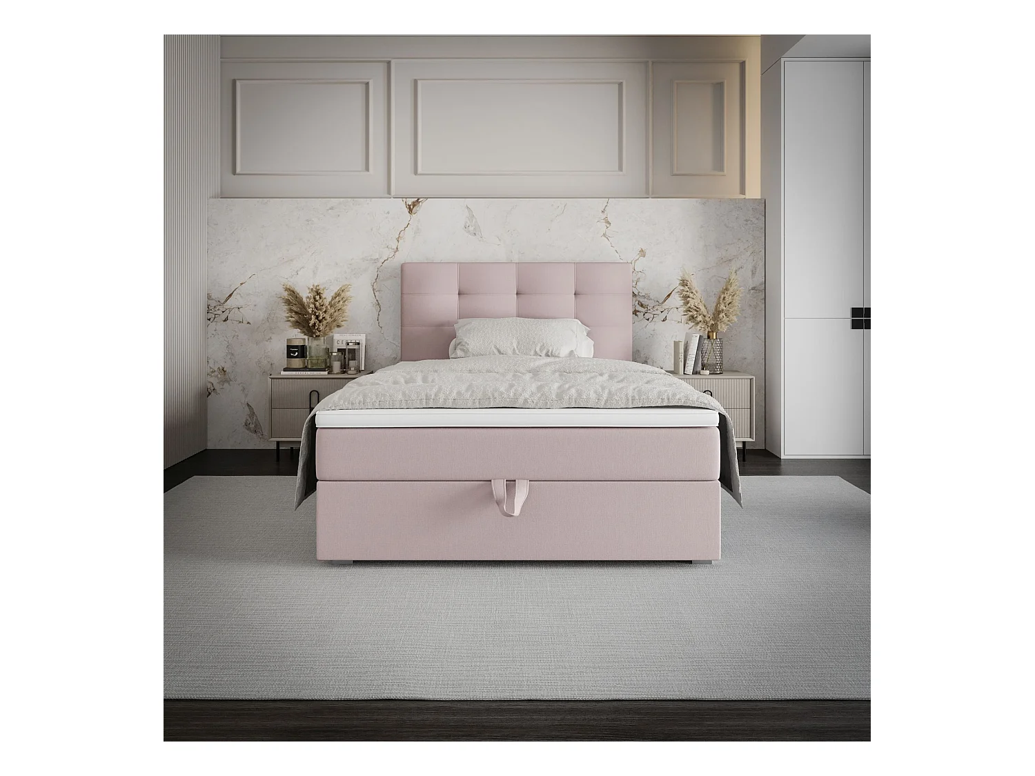 BEDANTE Lit boxspring FADO 2 80x200 Cosmic 14 Rose Lit Coffre Lit simple Lit d’hôtel