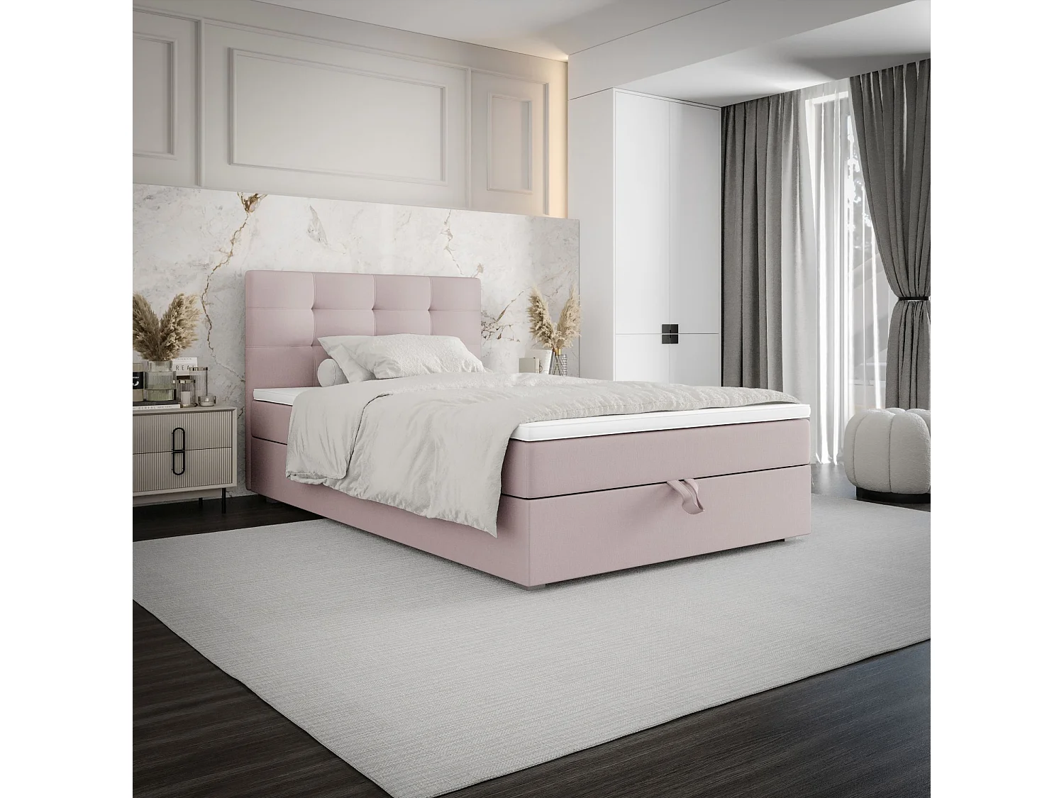 BEDANTE Lit boxspring FADO 2 80x200 Cosmic 14 Rose Lit Coffre Lit simple Lit d’hôtel