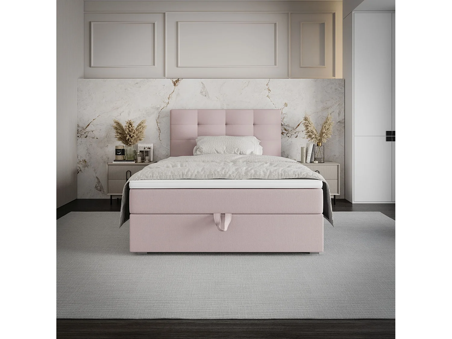 BEDANTE Lit boxspring FADO 2 80x200 Cosmic 14 Rose Lit Coffre Lit simple Lit d’hôtel