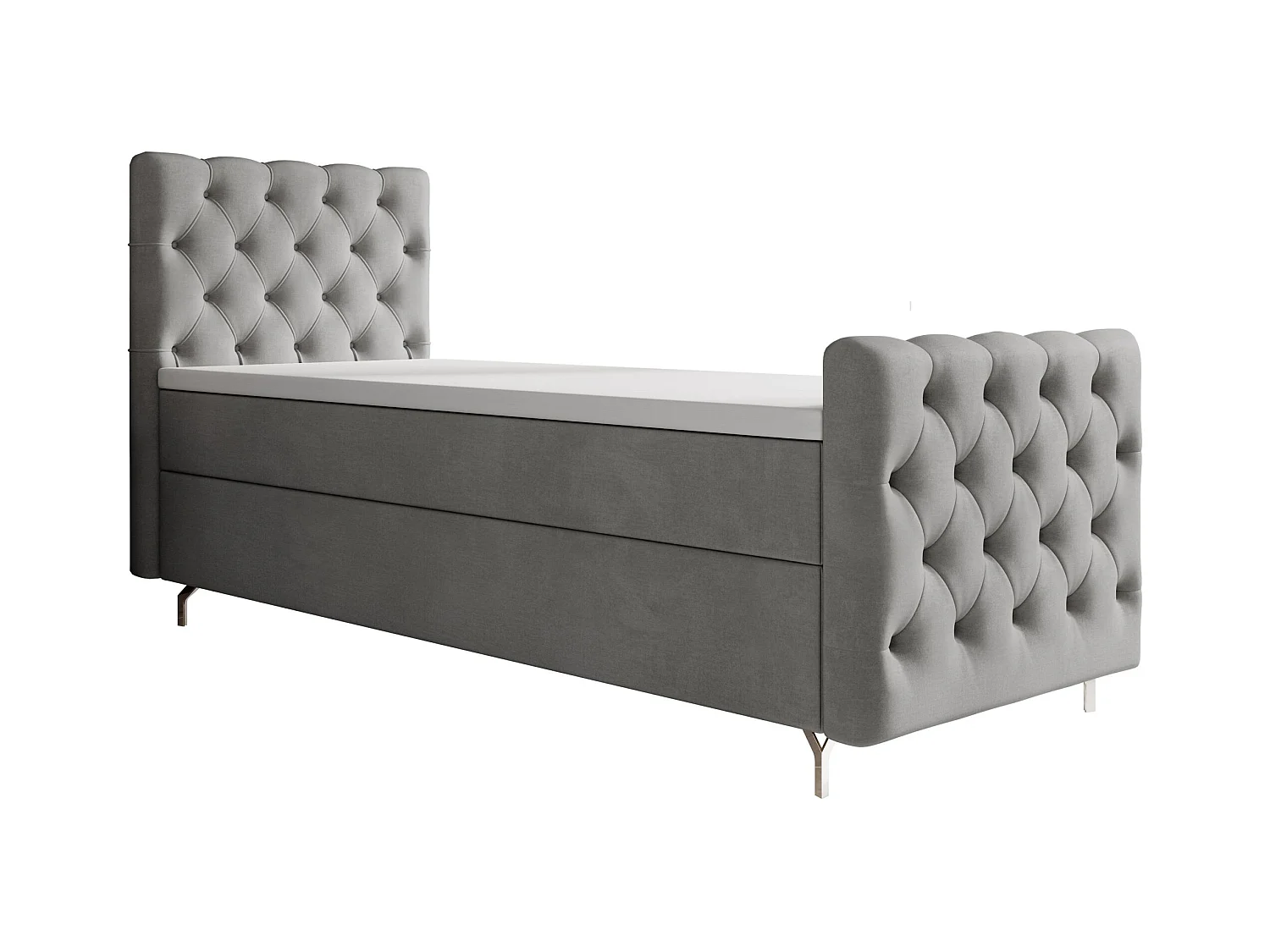 BEDANTE Boxspringbett CHESTER PLUS mit Matratze H3 und Topper 90x200 Monolith 84 Hellgrau Bett Bettkasten Einzellbett Hotelbett Schlafzimmer Stauraum