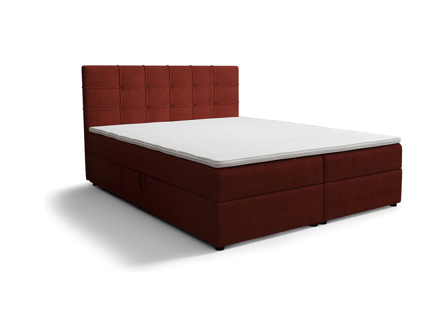 BEDANTE Lit boxspring KIDA 200x200 Curio 57 Rouge Lit Litkasten Lit double Lit d'hôtel Chambre à coucher Espace de rangement