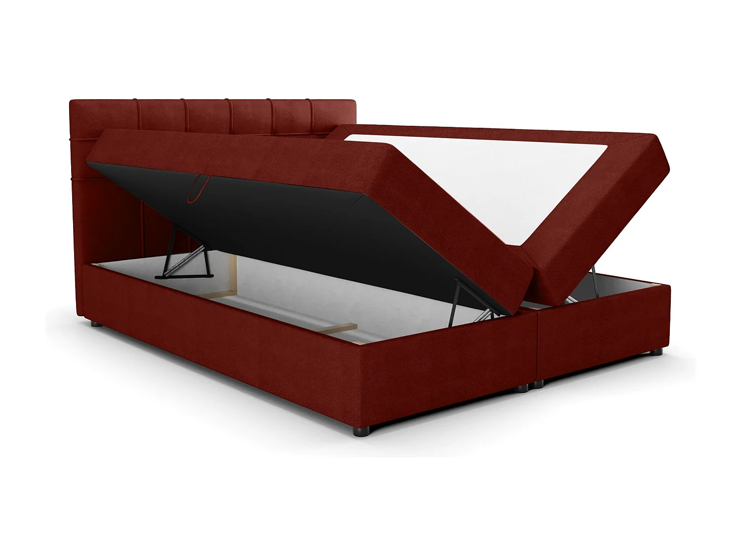 BEDANTE Lit boxspring KIDA 200x200 Curio 57 Rouge Lit Litkasten Lit double Lit d'hôtel Chambre à coucher Espace de rangement