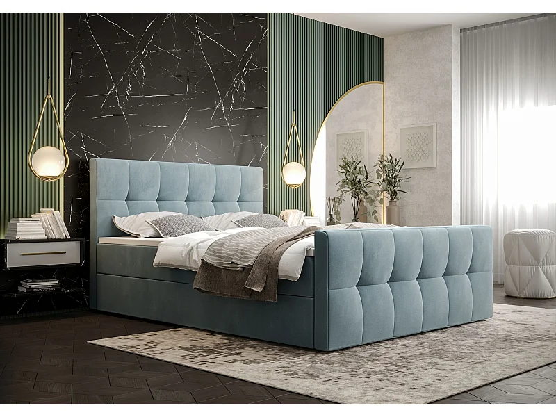 BEDANTE Boxspringbett MANHATTAN 180x200 Monolith 72 Blau Bett Bettkasten Ehebett Hotelbett Topper Matratze Schlafzimmer Stauraum