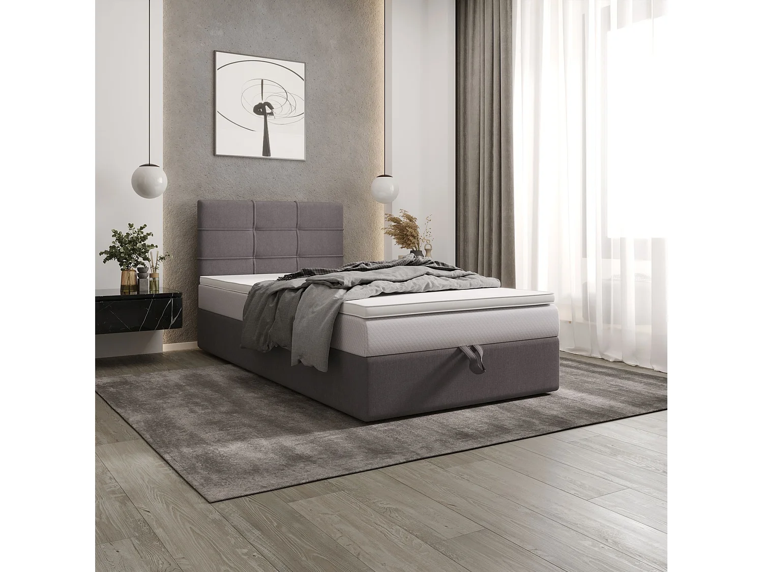BEDANTE lit boxspring DUO 2 80x200 Cosmic 160 gris clair lit avec coffre lit double lit d’hôtel surmatelas matelas chambre espace de rangement