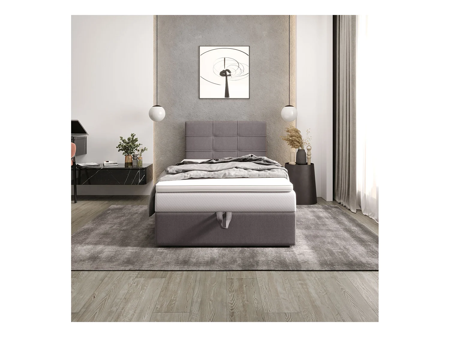 BEDANTE lit boxspring DUO 2 80x200 Cosmic 160 gris clair lit avec coffre lit double lit d’hôtel surmatelas matelas chambre espace de rangement