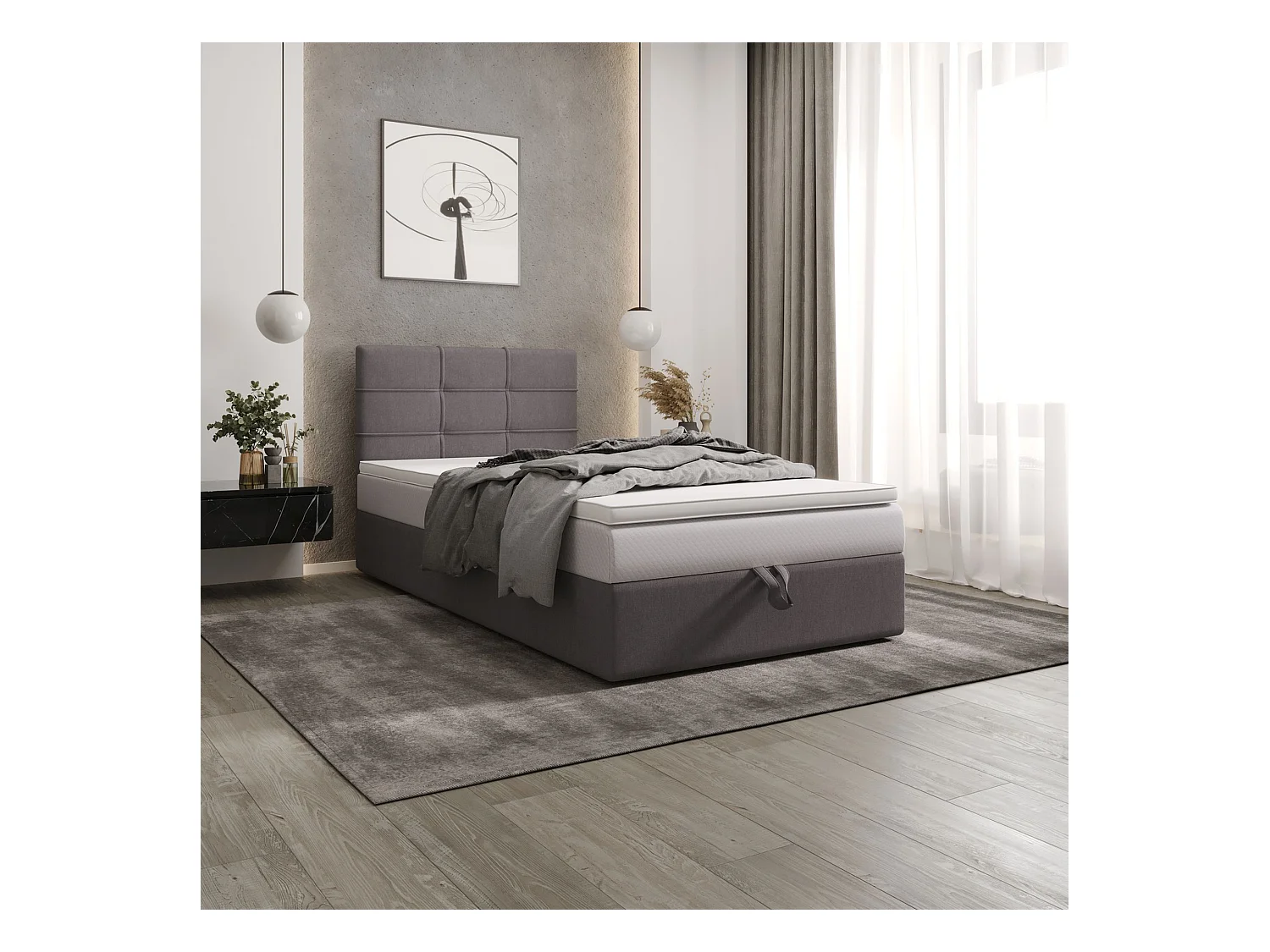 BEDANTE Boxspringbett DUO 2 80x200 Cosmic 160 Hellgrau Bett Bettkasten Ehebett Hotelbett Topper Matratze Schlafzimmer Stauraum