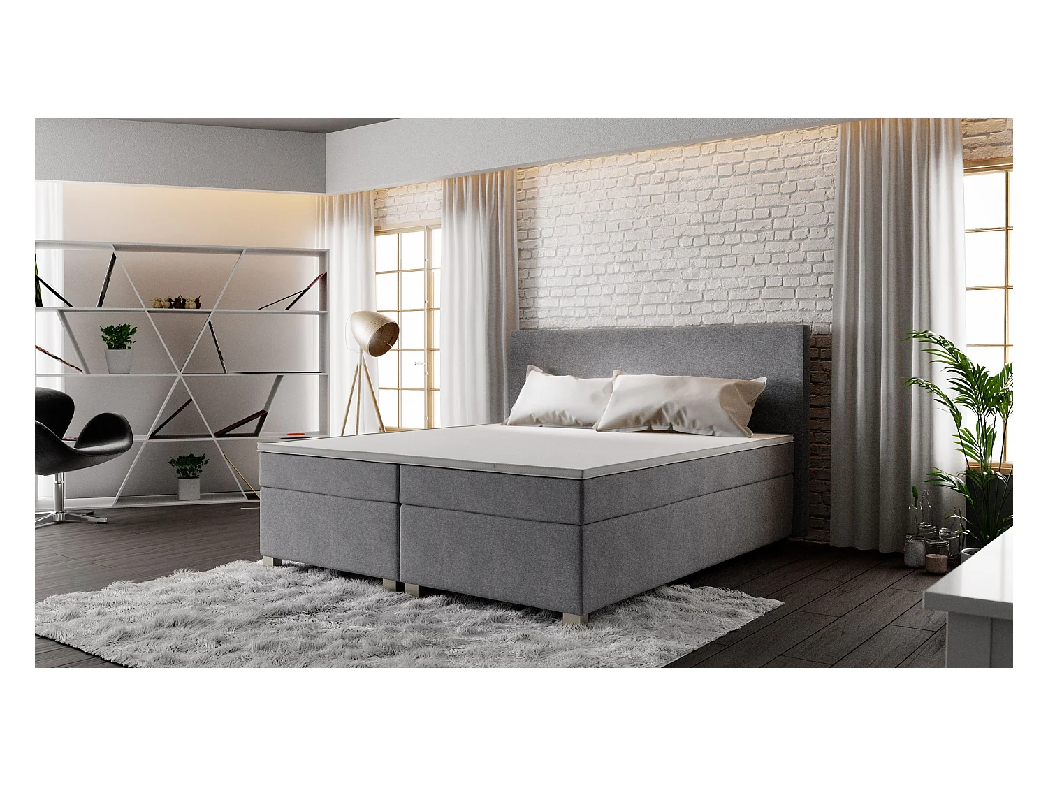 BEDANTE lit boxspring SIMPLE 180x200 COSMIC 160 gris clair lit coffre de lit lit double lit d'hôtel surmatelas matelas chambre à coucher rangement