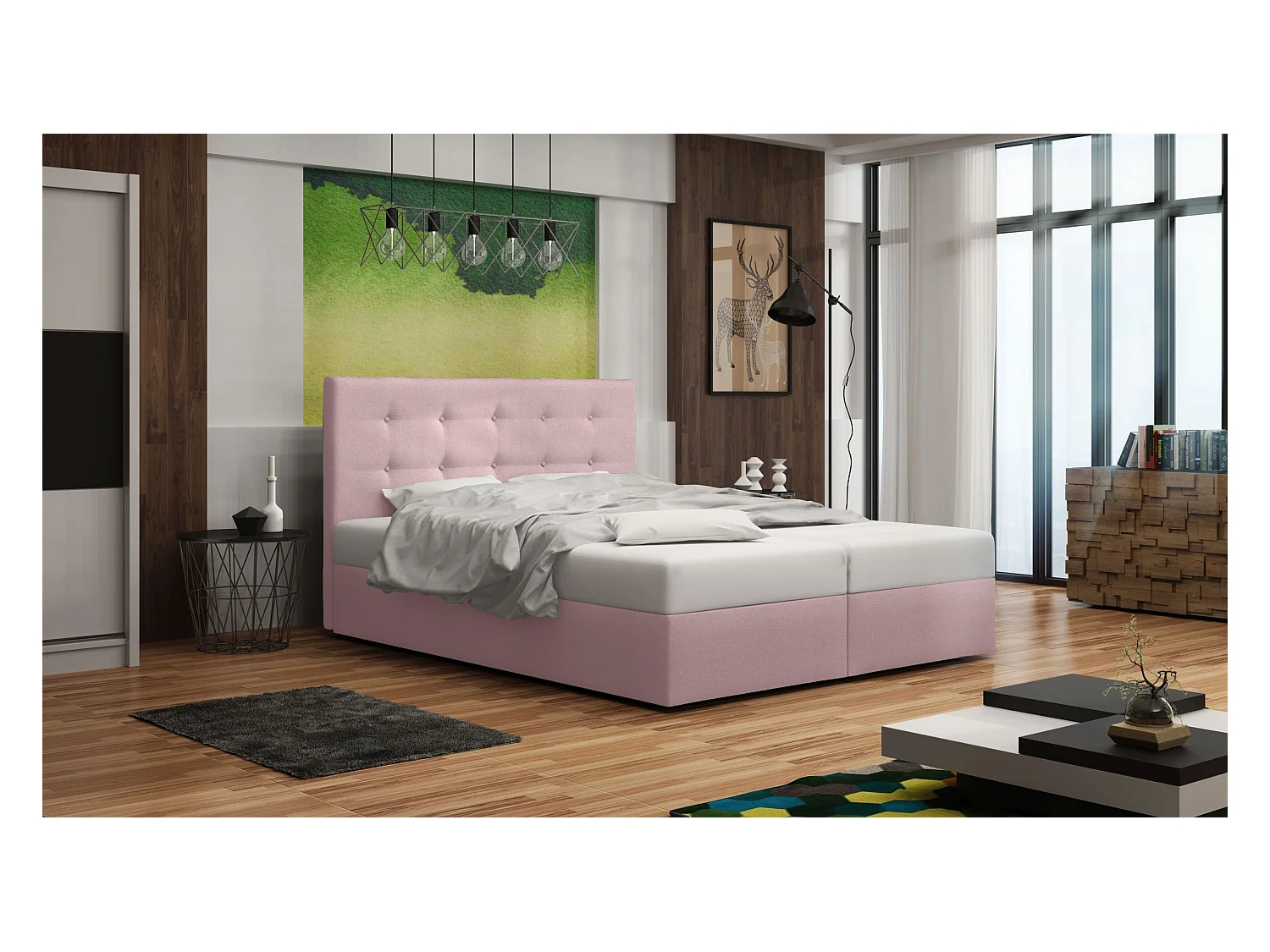BEDANTE lit boxspring DUO 1 140x200 Cosmic 14 rose lit avec coffre lit double lit d’hôtel surmatelas matelas chambre espace de rangement