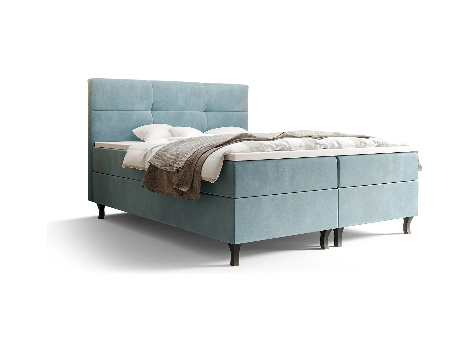 BEDANTE Lit Boxspring LIMBA 160x200 Monolith 72 Bleu Lit avec coffre Lit double Lit d’hôtel Surmatelas Matelas Chambre Espace de rangement