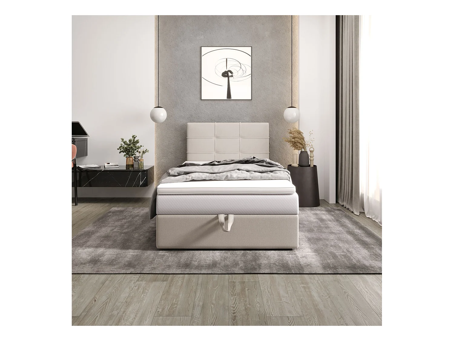 BEDANTE lit boxspring DUO 2 80x200 Cosmic 10 beige lit avec coffre lit double lit d’hôtel surmatelas matelas chambre espace de rangement