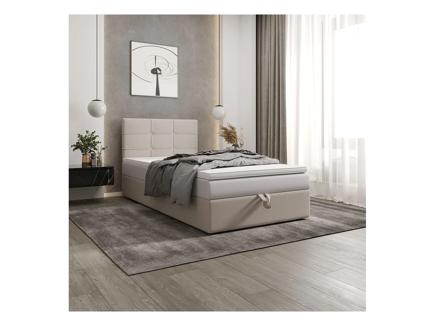 BEDANTE Boxspringbett DUO 2 80x200 Cosmic 10 Beige Bett Bettkasten Ehebett Hotelbett Topper Matratze Schlafzimmer Stauraum