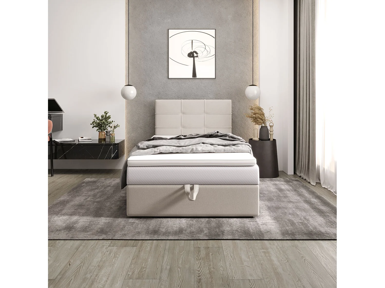 BEDANTE lit boxspring DUO 2 80x200 Cosmic 10 beige lit avec coffre lit double lit d’hôtel surmatelas matelas chambre espace de rangement