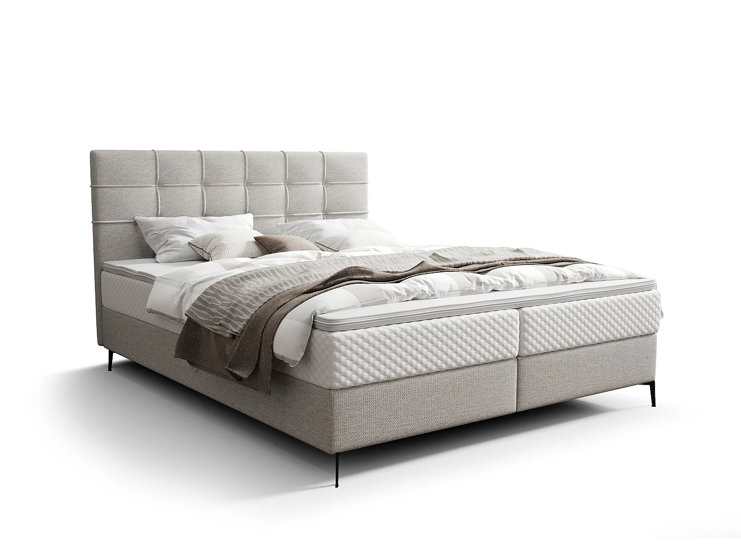 BEDANTE Boxspringbett INAO 140x200 ARAGON 80 Hellgrau Bett Bettkasten Ehebett Hotelbett Topper Matratze Schlafzimmer Stauraum