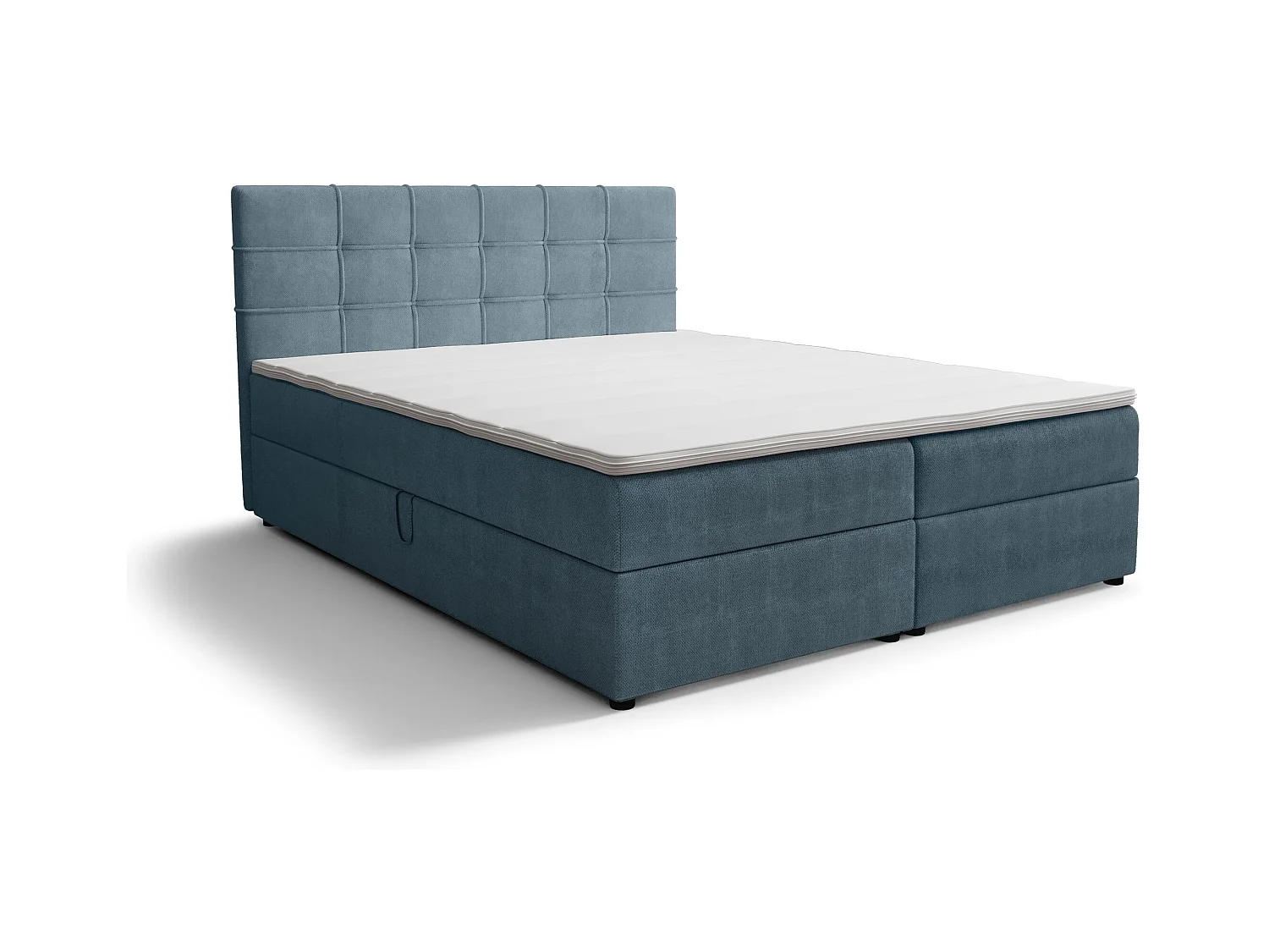 BEDANTE Lit boxspring KIDA 200x200 Curio 74 Bleu Lit Litkasten Lit double Lit d'hôtel Chambre à coucher Espace de rangement