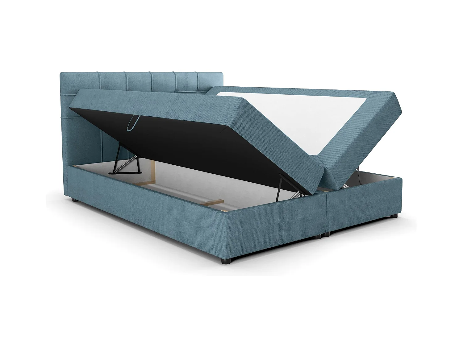 BEDANTE Lit boxspring KIDA 200x200 Curio 74 Bleu Lit Litkasten Lit double Lit d'hôtel Chambre à coucher Espace de rangement
