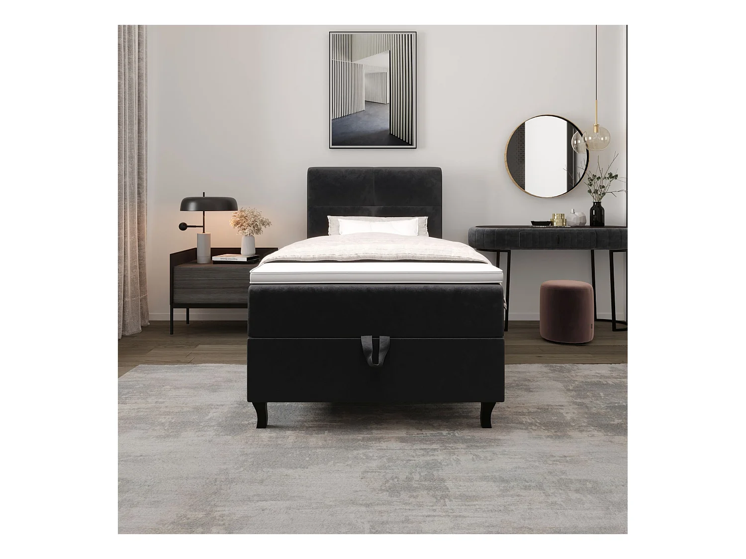 BEDANTE Lit Boxspring LIMBA 80x200 Monolith 97 Gris foncé Lit avec coffre Lit simple Lit d’hôtel Surmatelas Matelas Chambre Espace de rangement