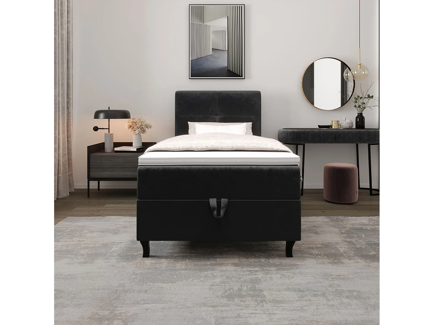 BEDANTE Boxspringbett LIMBA 80x200 Monolith 97 Dunkelgrau Bett Bettkasten Einzellbett Hotelbett Topper Matratze Schlafzimmer Stauraum