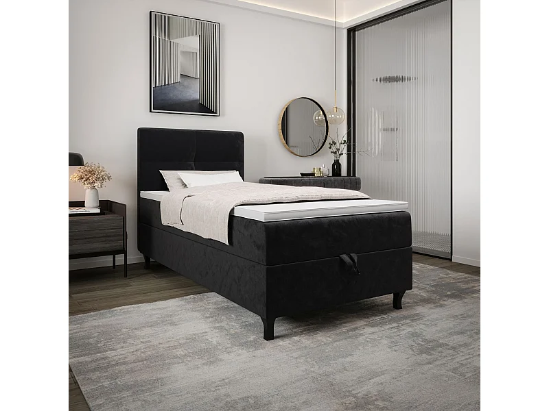 BEDANTE Boxspringbed LIMBA 80x200 Monolith 97 Donkergrijs Bed met Opbergruimte Eenpersoonsbed Hotelbed Topper Matras Slaapkamer Opslagruimte