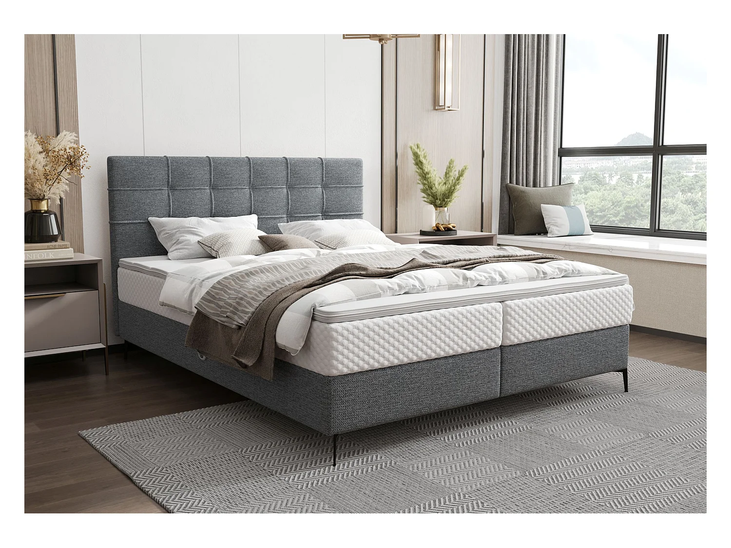 BEDANTE Boxspringbett INAO 160x200 ARAGON 93 Dunkelgrau Bett Bettkasten Ehebett Hotelbett Topper Matratze Schlafzimmer Stauraum