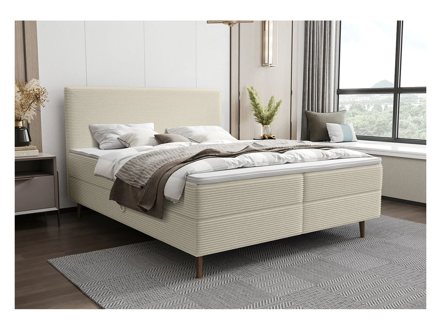 BEDANTE Boxspringbett NARA 180x200 POSO 105 Ecru Bett Bettkasten Ehebett Hotelbett Topper Matratze Schlafzimmer Stauraum