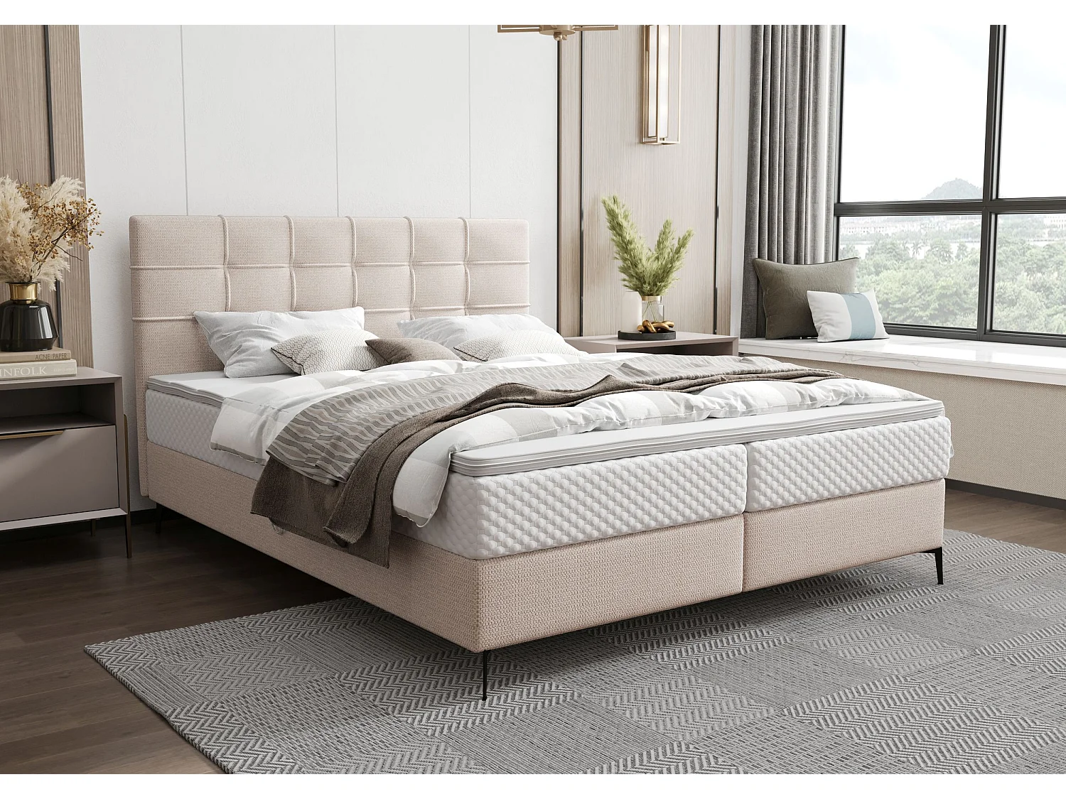 BEDANTE Lit boxspring INAO 140x200 ARAGON 03 Lit Coffre Lit double Lit d’hôtel Surmatelas Matelas Chambre à coucher Rangement
