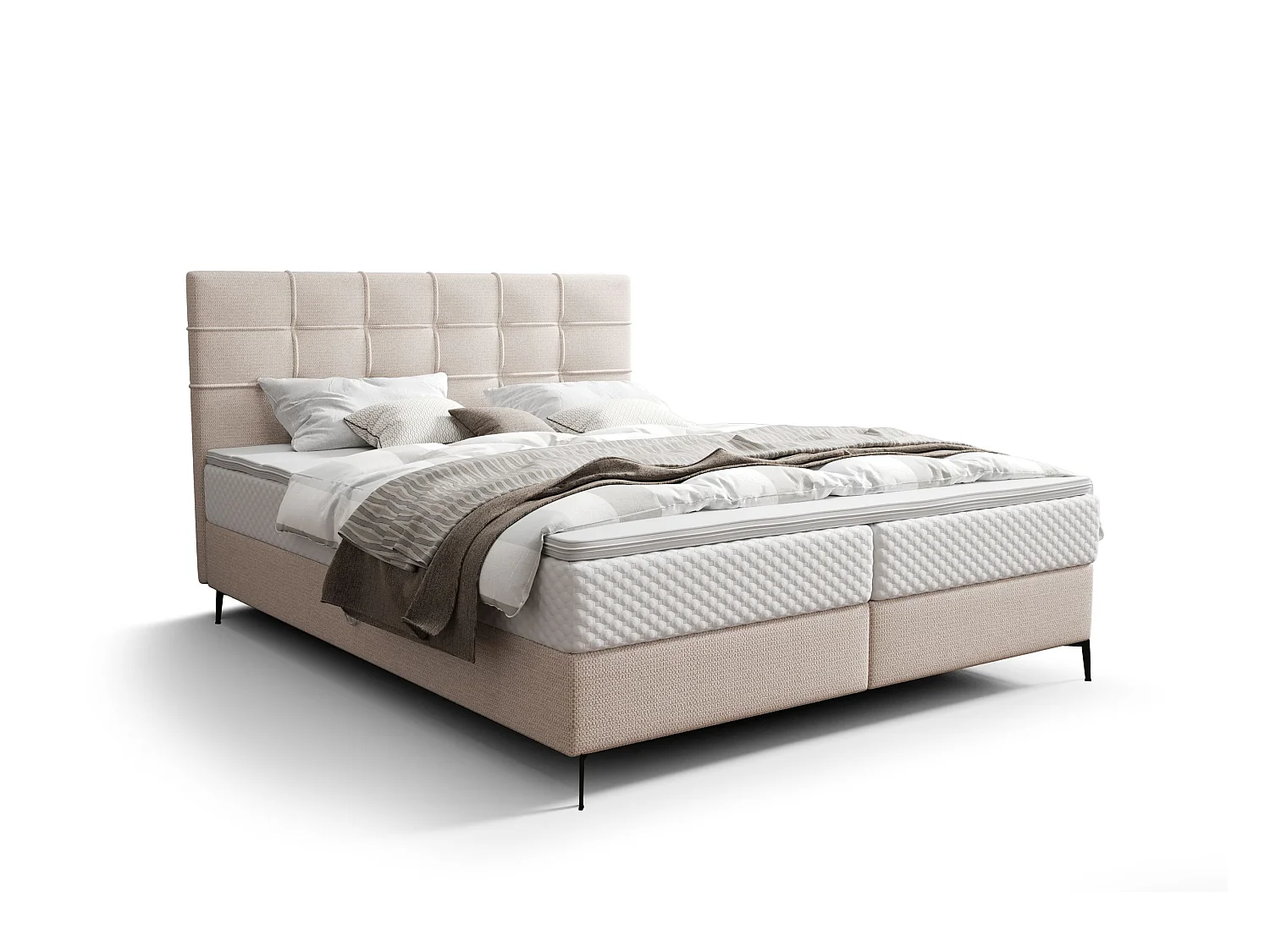 BEDANTE Lit boxspring INAO 140x200 ARAGON 03 Lit Coffre Lit double Lit d’hôtel Surmatelas Matelas Chambre à coucher Rangement