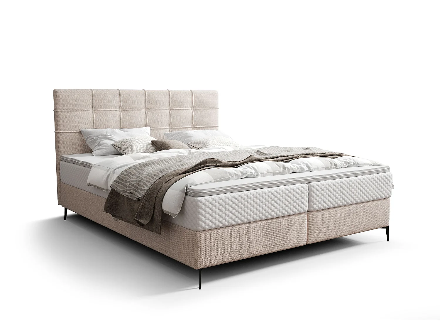 BEDANTE Boxspringbett INAO 140x200 ARAGON 03 Beige Bett Bettkasten Ehebett Hotelbett Topper Matratze Schlafzimmer Stauraum