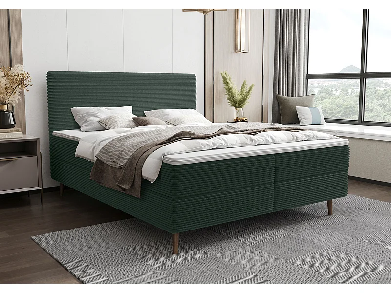 BEDANTE lit boxspring NARA 160x200 POSO 014 vert foncé lit coffre de lit lit double lit d'hôtel surmatelas matelas chambre à coucher rangement