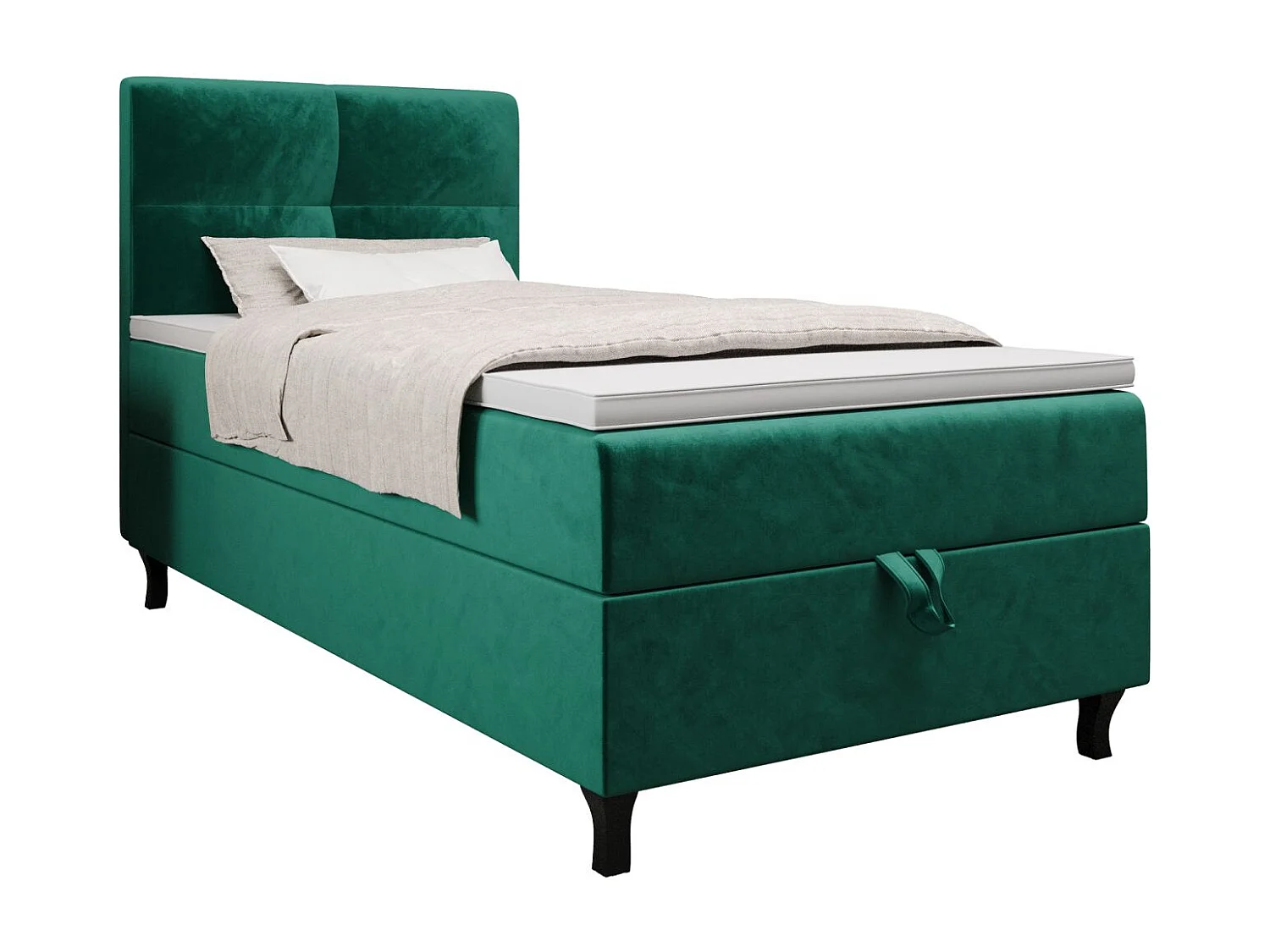 BEDANTE Boxspringbett LIMBA 80x200 Monolith 37 Grün Bett Bettkasten Einzellbett Hotelbett Topper Matratze Schlafzimmer Stauraum