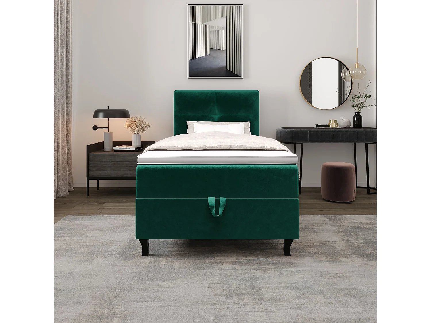 BEDANTE Boxspringbett LIMBA 80x200 Monolith 37 Grün Bett Bettkasten Einzellbett Hotelbett Topper Matratze Schlafzimmer Stauraum