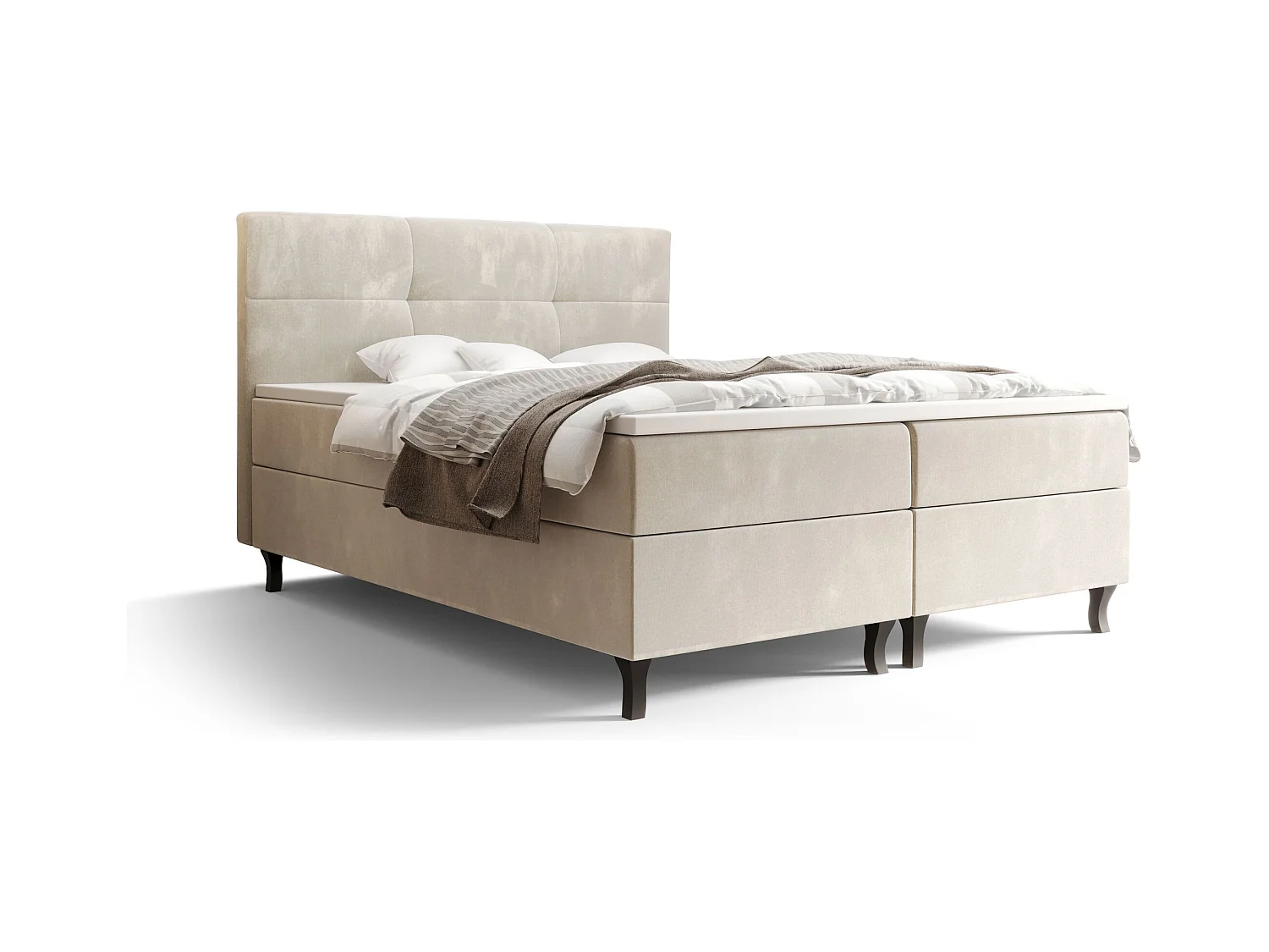 BEDANTE Lit Boxspring LIMBA 160x200 Monolith 02 Crème Lit avec coffre Lit double Lit d’hôtel Surmatelas Matelas Chambre Espace de rangement