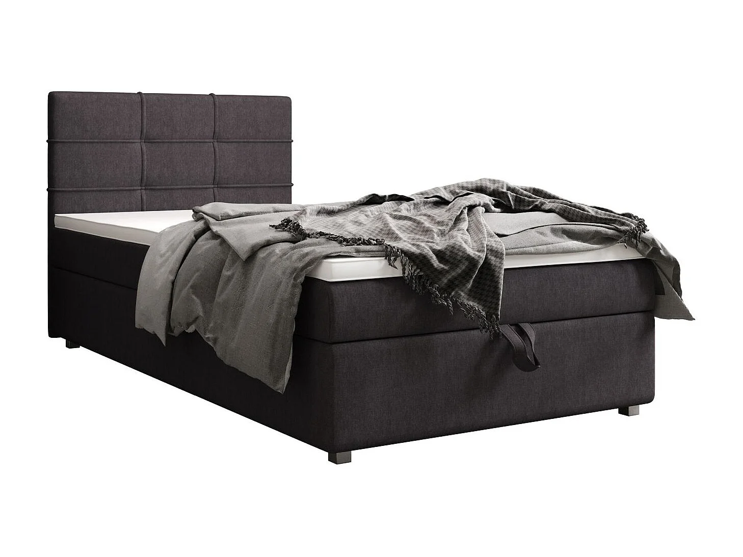 BEDANTE Boxspringbett FADO 22 80x200 Cosmic 97 Grau Bett Bettkasten Einzellbett Hotelbett Topper Matratze Schlafzimmer Stauraum