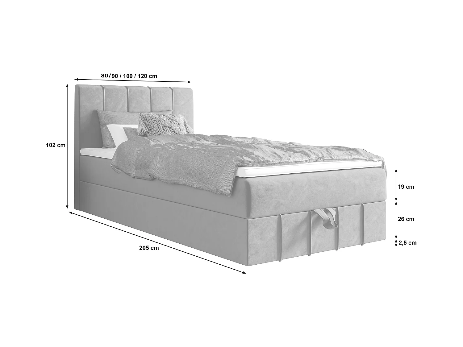 BEDANTE lit boxspring BAHAMA 80x200 Monolith 37 vert lit avec coffre lit simple lit d’hôtel surmatelas matelas chambre espace de rangement