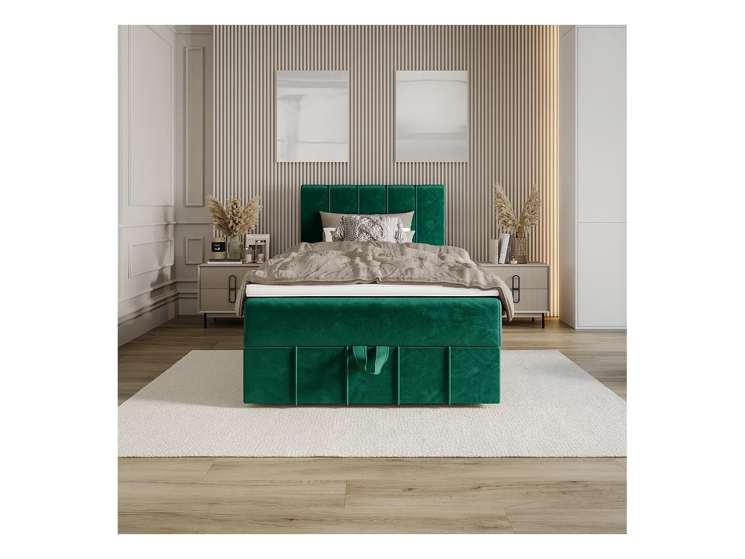 BEDANTE Boxspringbett BAHAMA 80x200 Monolith 37 Grün Bett Bettkasten Einzellbett Hotelbett Topper Matratze Schlafzimmer Stauraum