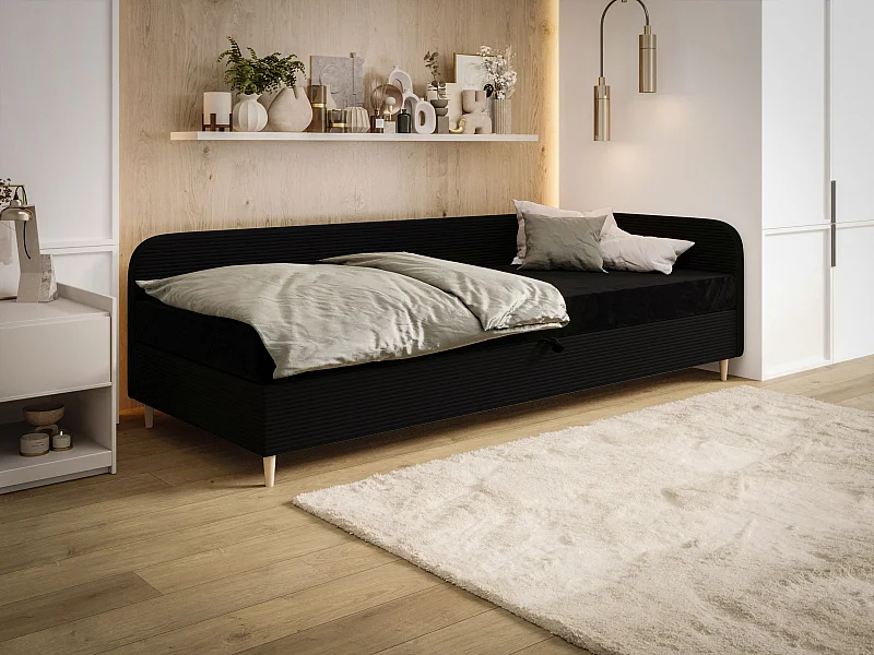 BEDANTE Bett MIKO 100x200 RIVIERA 100+LINCOLN 100 Schwarz Bett Jugendbett Einzelbett Hotelbett Matratze Schlafzimmer Stauraum