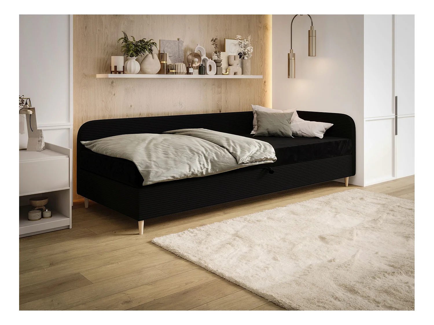 BEDANTE lit MIKO 100x200 RIVIERA 100+LINCOLN 100 noir lit lit junior lit simple lit d'hôtel matelas chambre à coucher rangement