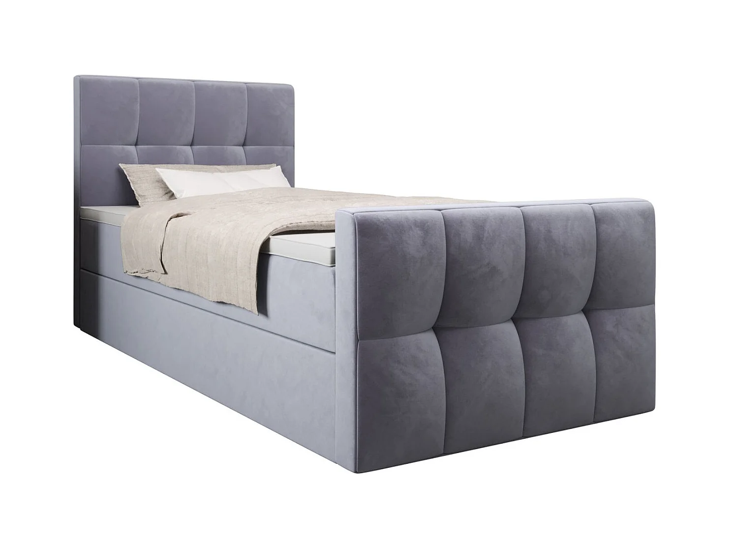 BEDANTE Lit Boxspring MANHATTAN 80x200 Monolith 70 Bleu clair Lit avec coffre Lit simple Lit d’hôtel Surmatelas Matelas Chambre Espace de rangement