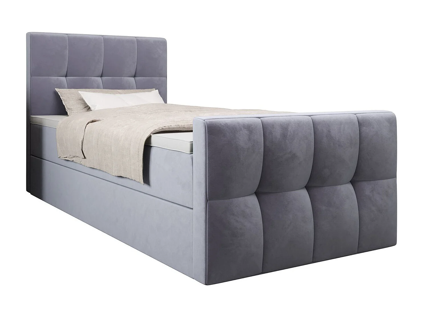 BEDANTE Lit Boxspring MANHATTAN 80x200 Monolith 70 Bleu clair Lit avec coffre Lit simple Lit d’hôtel Surmatelas Matelas Chambre Espace de rangement